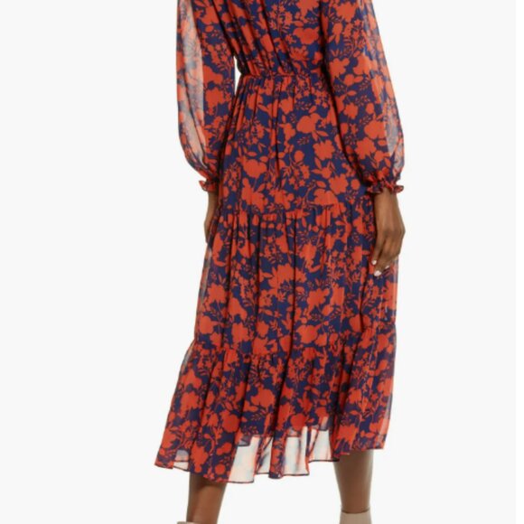 Julia Jordan Red and Dark Blue Chiffon Midi Dress - Picture 3 of 8